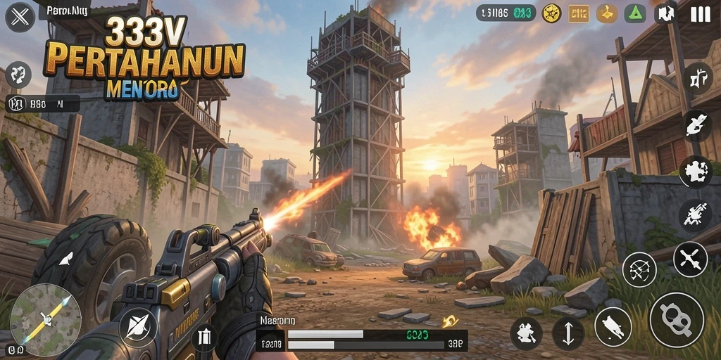 Screenshot gameplay 333V yang menampilkan pertahanan menara.