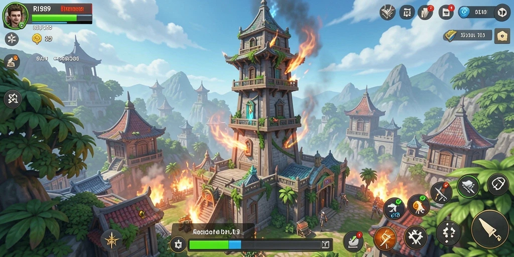 Screenshot RI889 menampilkan pengalaman bermain Tower Defense yang mendebarkan.