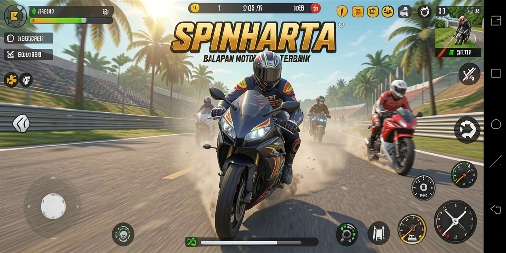 Gameplay seru dan mendebarkan dari SPINHARTA, balapan motor terbaik.